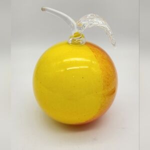Handmade Polish Art Glass Zorza 5” Yellow Red Apple/Peach? Decor Paperweight